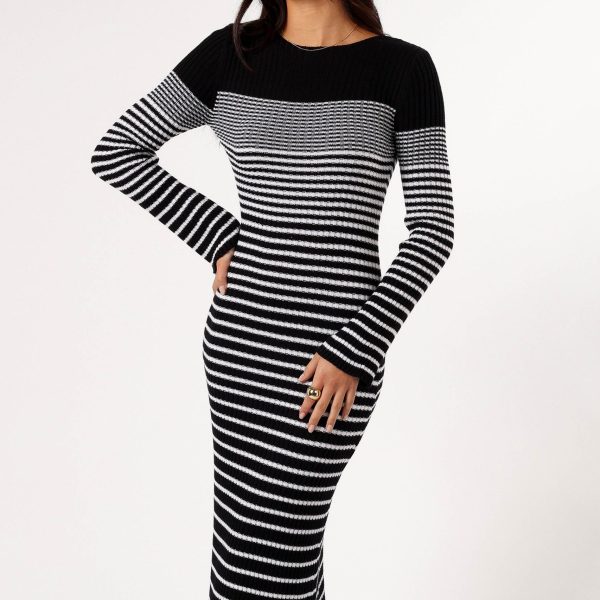 Camy Long Sleeve Midi Dress – Black/White